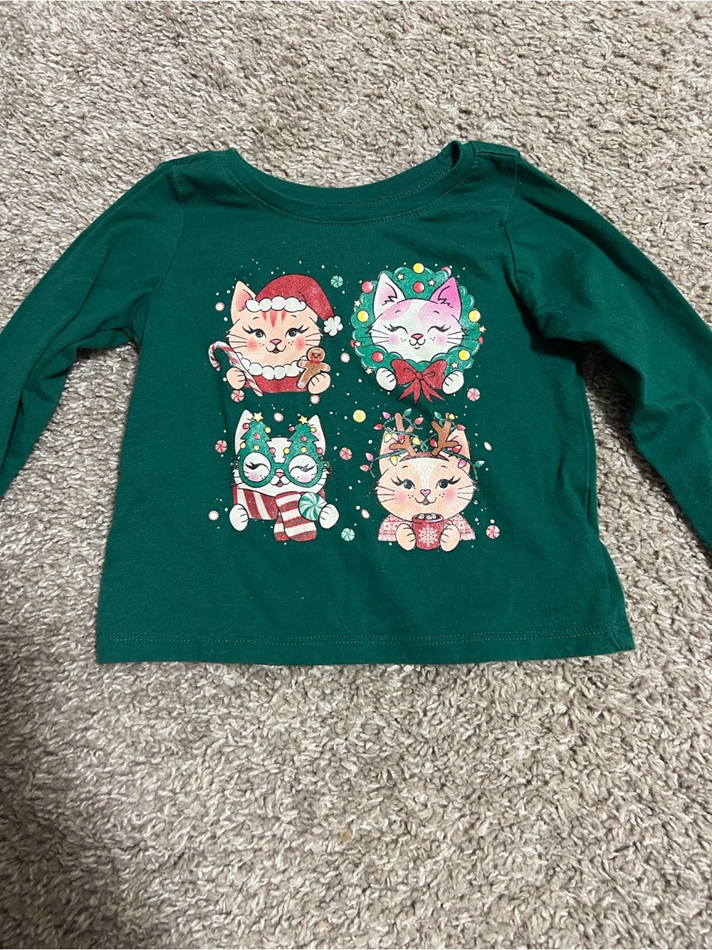 The Children's Place Green Long Sleeve Holiday Cat Graphic Tee